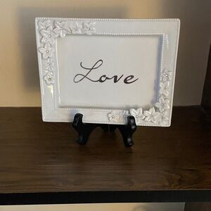 Elegant White Love Plaque with Floral Accents